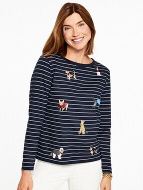 Women's Talbots Jovial Dogs Striped Crewneck Tee Sz Medium NWT